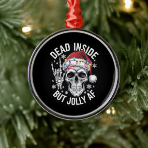 Dead Inside But Jolly AF Christmas Gift Skeleton  Metal Tree Decoration
