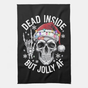 Dead Inside But Jolly AF Christmas Gift Skeleton Tea Towel