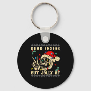 Dead Inside But Jolly Af Funny Skeleton Santa Hat Key Ring