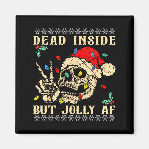 Dead Inside But Jolly Af Funny Skeleton Santa Hat  Magnet