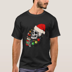 Dead Inside But Jolly AF Funny Skeleton Santa Hat T-Shirt