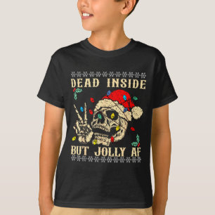 Dead Inside But Jolly Af Funny Skeleton Santa Hat  T-Shirt