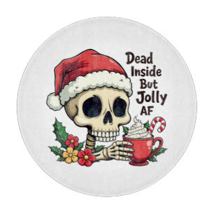 Dead Inside but Jolly AF Hot Cacoa Latte Xmas Skul Cutting Board