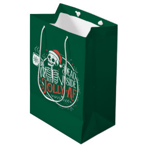 Dead Inside But Jolly Af Skull Santa Claus Xmas Medium Gift Bag