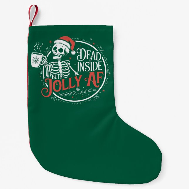 Dead Inside But Jolly Af Skull Santa Claus Xmas Small Christmas Stocking (Front)