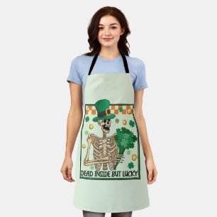 Dead Inside But Lucky - Skeleton Leprechaun Apron
