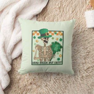 Dead Inside But Lucky - Skeleton Leprechaun Cushion
