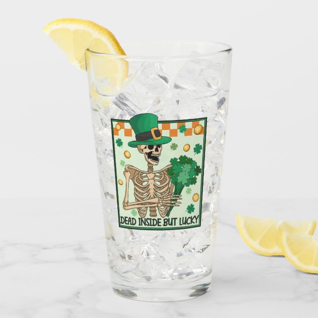 Dead Inside But Lucky - Skeleton Leprechaun Glass (Front Ice)