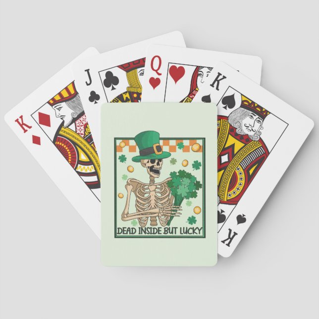 Dead Inside But Lucky - Skeleton Leprechaun Playing Cards (Back)