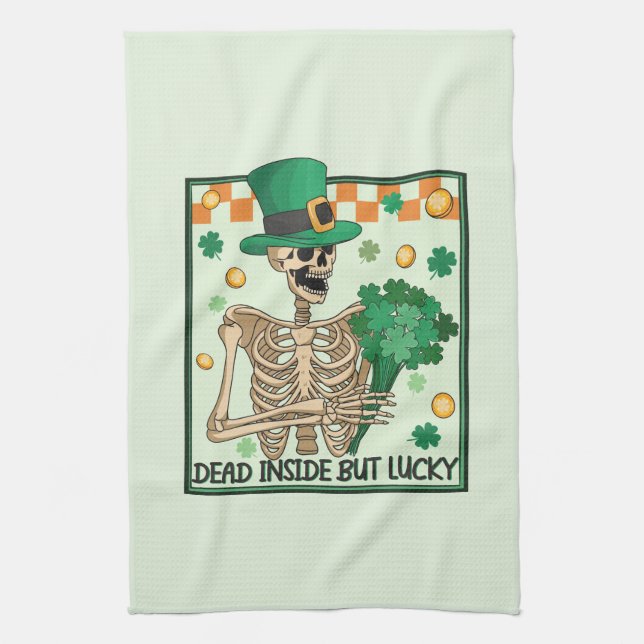 Dead Inside But Lucky St Patricks Tea Towel (Vertical)