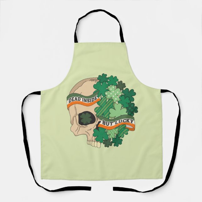 Dead Inside But Lucky - Sugar Skull and Clover Apron (Front)