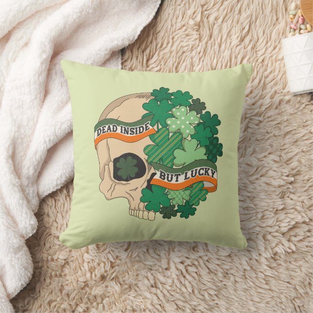 Dead Inside But Lucky - Sugar Skull and Clover Cushion (Blanket)