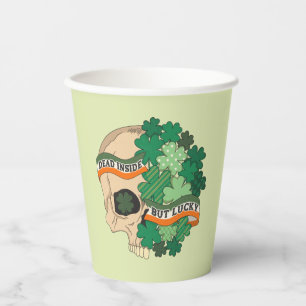 Dead Inside But Lucky - Sugar Skull and Clover Paper Cups