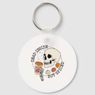 Dead Inside But Spiced Skull Drink Pumpkin Thanksg Key Ring