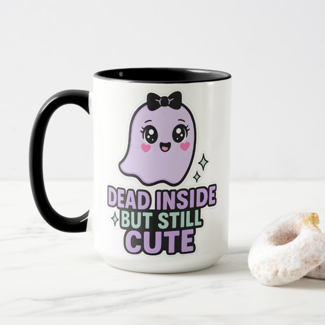 Dead Inside But Still Cute Kawaii Ghost Aesthetic Mug (With Donut)