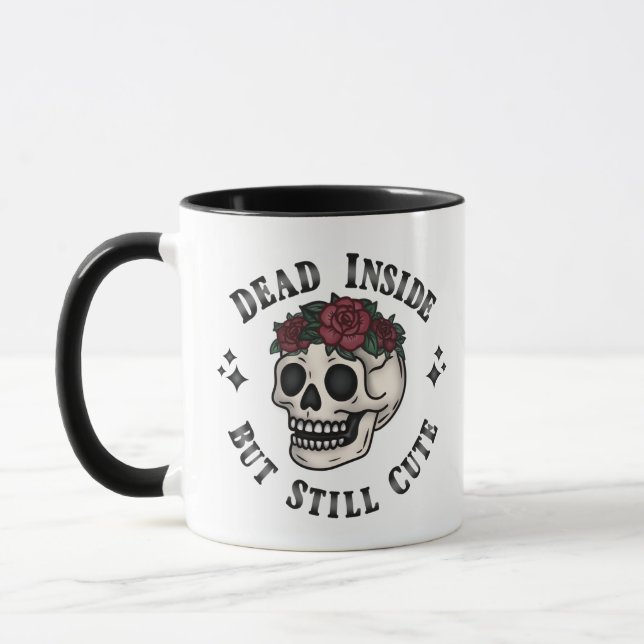 Dead Inside But Still Cute Skull Floral Goth Mug (Left)