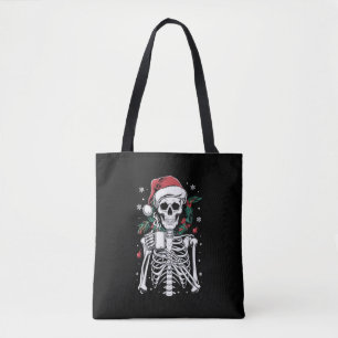 Dead Inside Skeleton Christmas Coffee Lover Gift Tote Bag