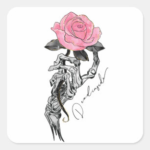 Dead Inside Skeleton Rose  Square Sticker