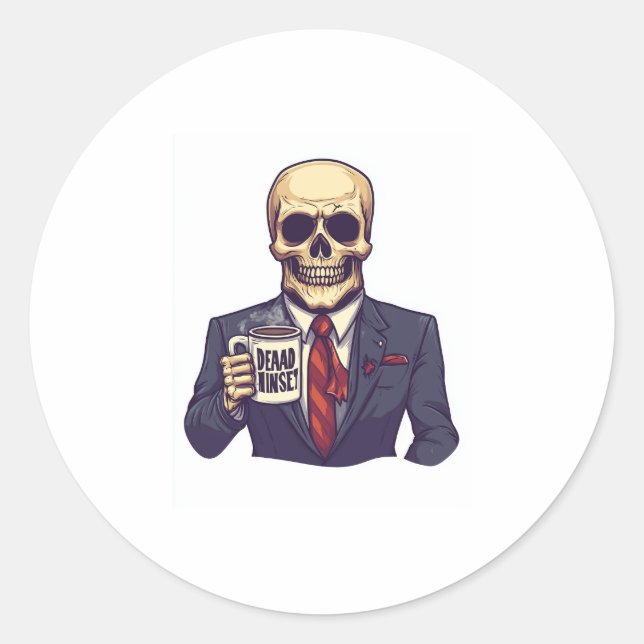 Dead Inside Skull – Funny Workday Skeleton Classic Round Sticker (Front)