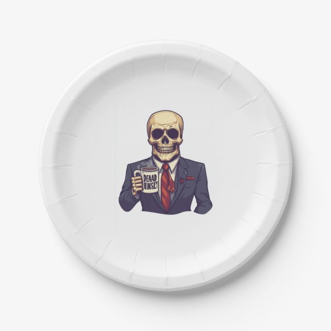 Dead Inside Skull – Funny Workday Skeleton Paper Plate (Front)