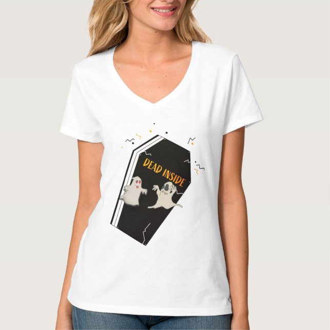 "Dead Inside" Spooky Coffin Halloween Tee (Front)