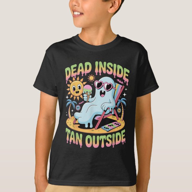 Dead Inside Tan Outside Funny Ghost Summerween  T-Shirt (Front)