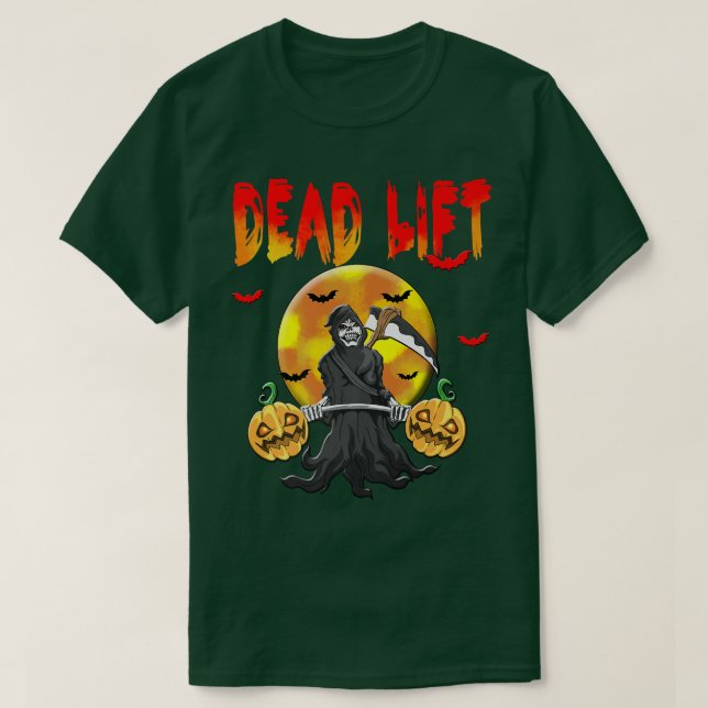 Dead Lift Skeleton Sensann Workout Halloween Weigh T-Shirt (Design Front)