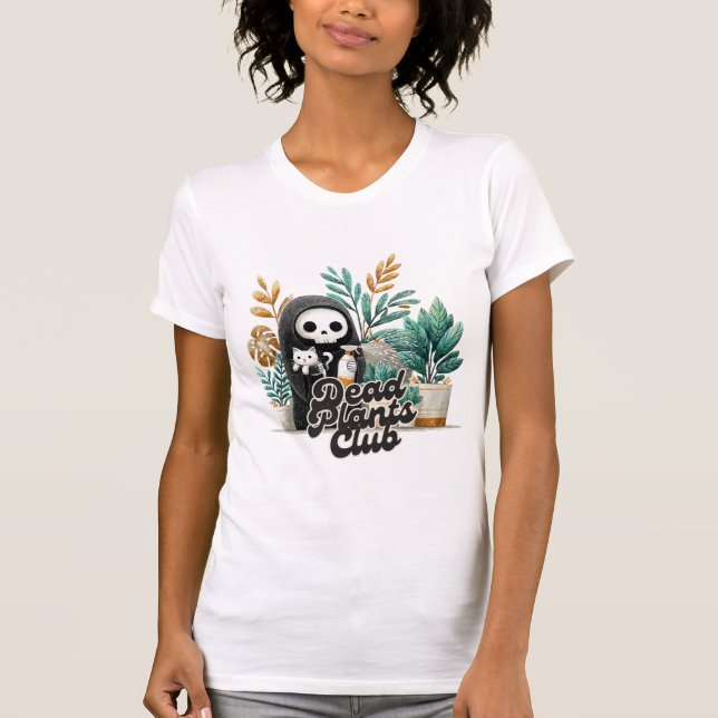 Dead Plants Club Cute Skeleton Cat Plant Care T-Sh T-Shirt (Front)