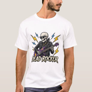 Dead Rocker Skeleton Guitar Halloween Art T-Shirt
