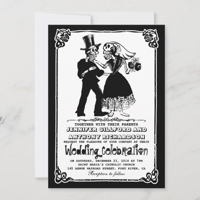 dead skeleton couple wedding invitations (Front)