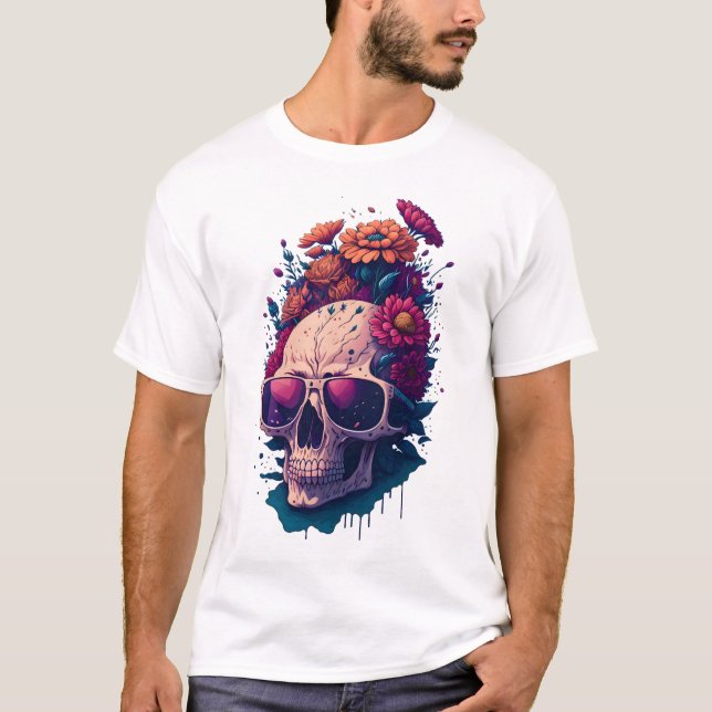 Dead Skull Flower Colourful V1 T-Shirt (Front)