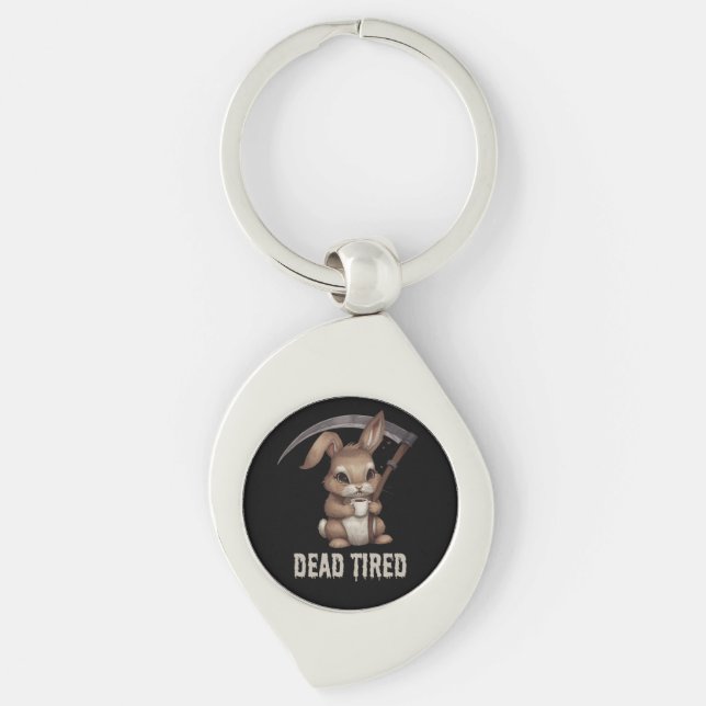 Dead Tired Cute Bunny Grim Reaper Coffee Key Ring (Front)
