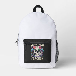Dead Tired Teacher Skull Mushroom Halloween Graphi Printed Backpack