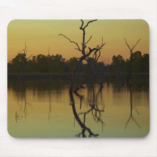 Dead trees reflected in Lily Creek Lagoon, dawn Mouse Pad (Front)