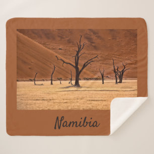 Dead Vlei Namibia landscape photo with text Sherpa Blanket