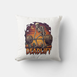 Deadlift Skeleton Barbell Halloween Pumpkins Grave Cushion