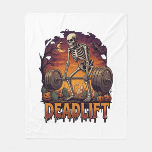 Deadlift Skeleton Barbell Halloween Pumpkins Grave Fleece Blanket