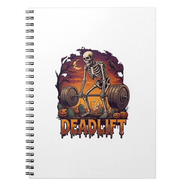 Deadlift Skeleton Barbell Halloween Pumpkins Grave Notebook (Front)