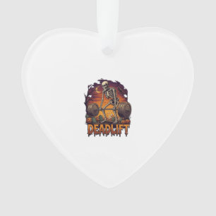 Deadlift Skeleton Barbell Halloween Pumpkins Grave Ornament