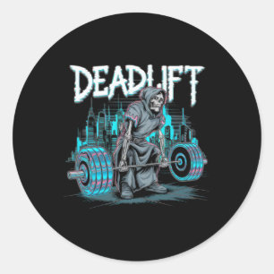 Deadlift Skeleton Gift Fitness Goth Tarot Card Gym Classic Round Sticker