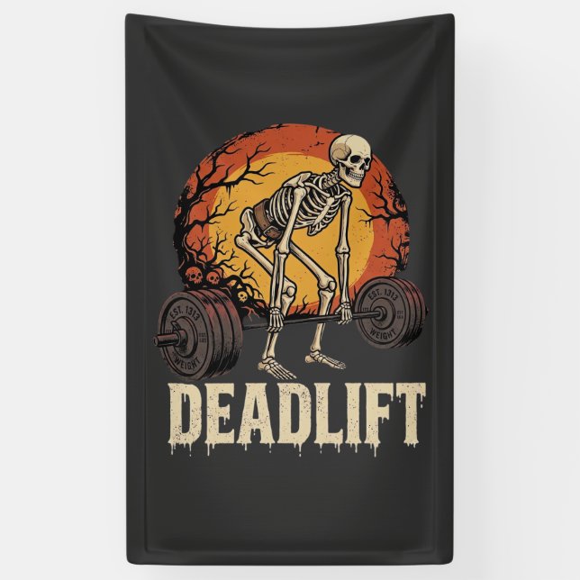 Deadlift Skeleton Halloween Gym Workout Design Banner (Vertical)