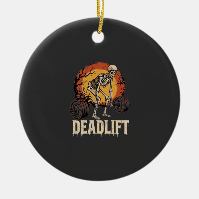 Deadlift Skeleton Halloween Gym Workout Design Ceramic Tree Decoration (Front)