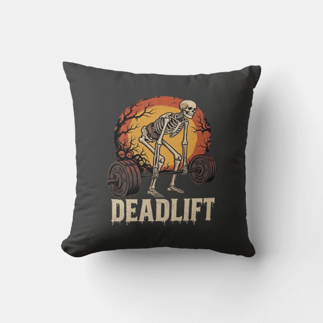 Deadlift Skeleton Halloween Gym Workout Design Cushion (Front)