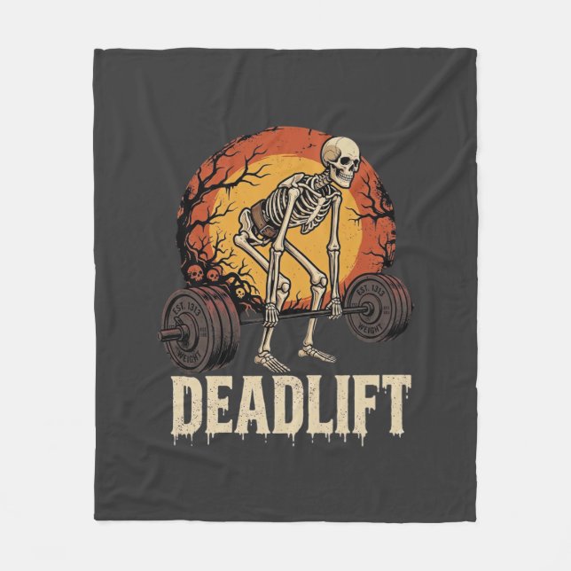 Deadlift Skeleton Halloween Gym Workout Design Fleece Blanket (Front)
