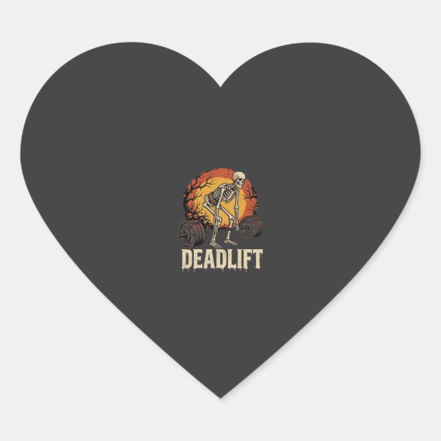 Deadlift Skeleton Halloween Gym Workout Design Heart Sticker (Front)