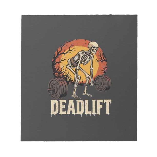 Deadlift Skeleton Halloween Gym Workout Design Notepad (Front)