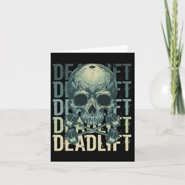 Deadlift Skull Skeleton Workout Powerlifting Gym L Card (Front)