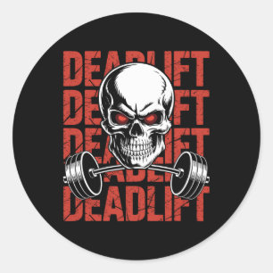Deadlift Skull Skeleton Workout Powerlifting Gym L Classic Round Sticker