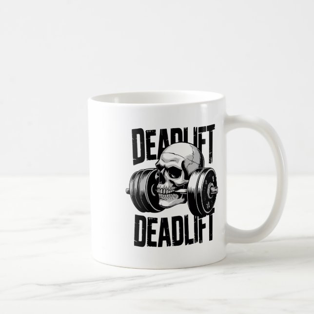 Deadlift Skull Skeleton Workout Powerlifting Gym L Coffee Mug (Right)