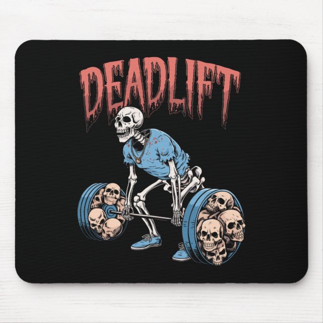 Deadlift Skull Skeleton Workout Powerlifting Gym L Mouse Pad (Front)